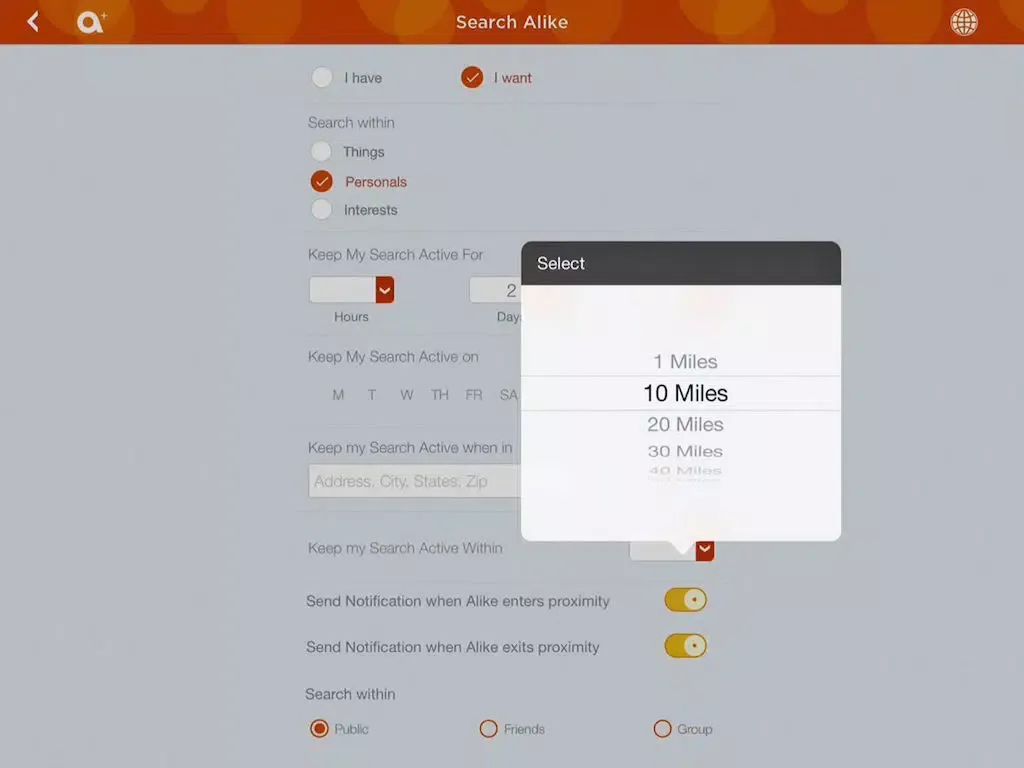 Alike - search iT by proximity ! iPad 應用截圖