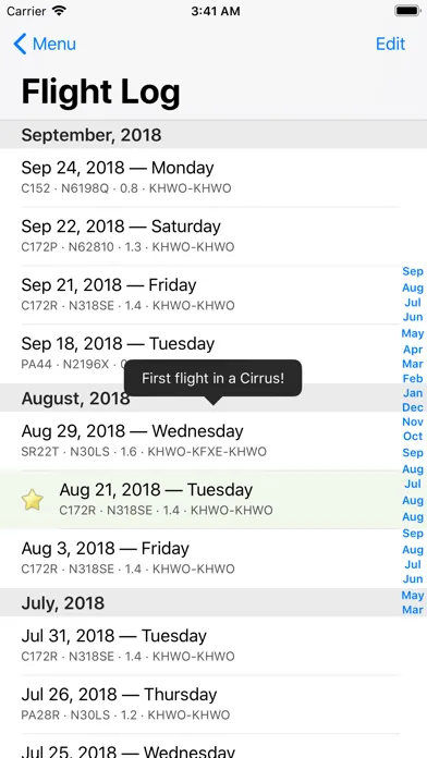 Screenshot di dBrief — Pilot logbook