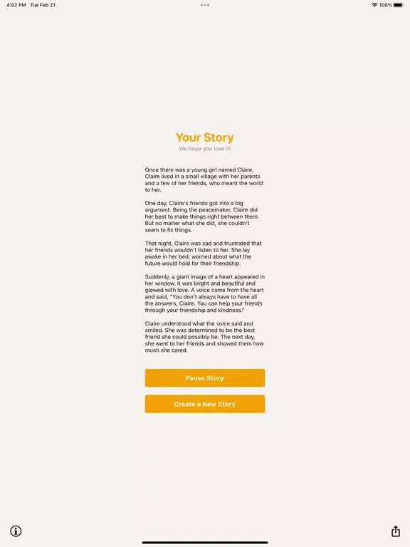 Capturas de tela do AI Story Genie iPad 