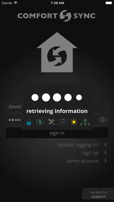 Comfort Sync® Thermostat Screenshots