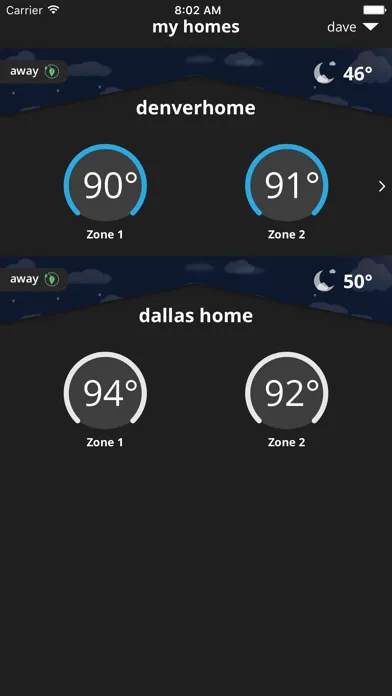 Comfort Sync® Thermostat Screenshots
