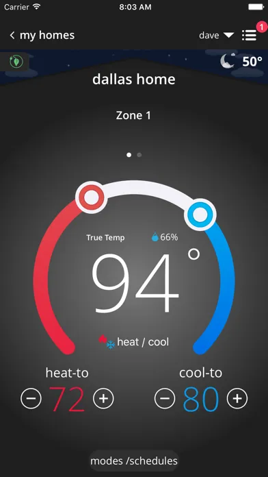 Comfort Sync® Thermostat Screenshots