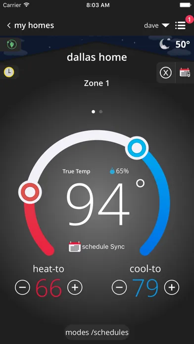 Comfort Sync® Thermostat Screenshots