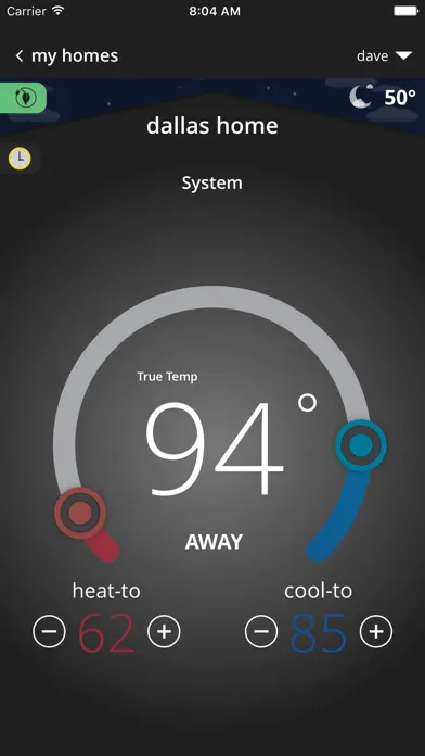 Comfort Sync® Thermostat Screenshots