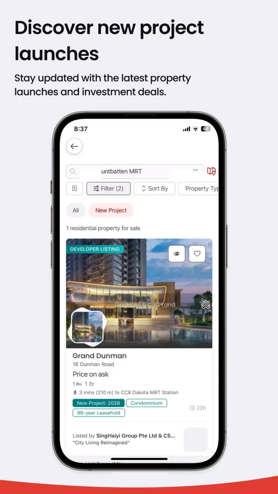 Zrzuty ekranu PropertyGuru Singapore