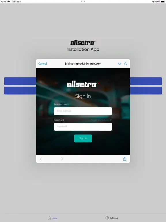 Tangkapan layar Allsetra Installer iPad 