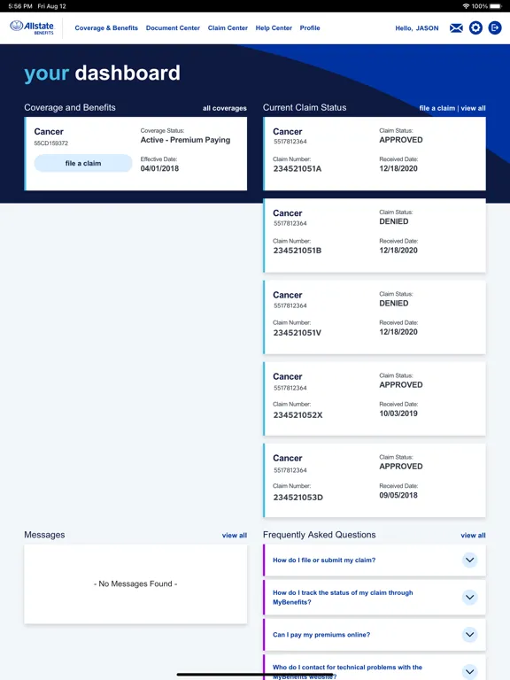Capturas de tela do Allstate Benefits MyBenefits iPad 