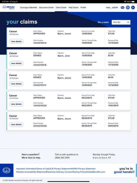 Capturas de tela do Allstate Benefits MyBenefits iPad 