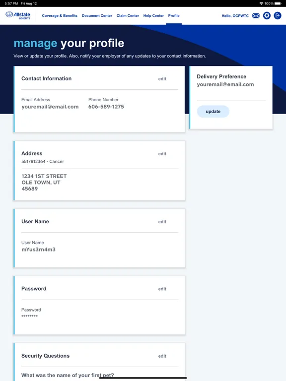 Capturas de tela do Allstate Benefits MyBenefits iPad 