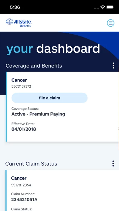 Capturas de tela do Allstate Benefits MyBenefits