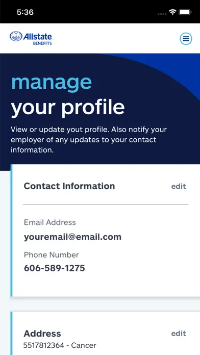 Capturas de tela do Allstate Benefits MyBenefits