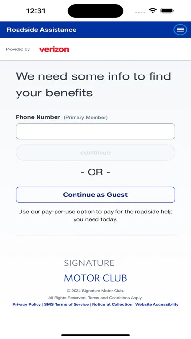Verizon Roadside Assistance Screenshots