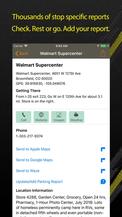 Capturas de pantalla de Walmart Overnight Parking