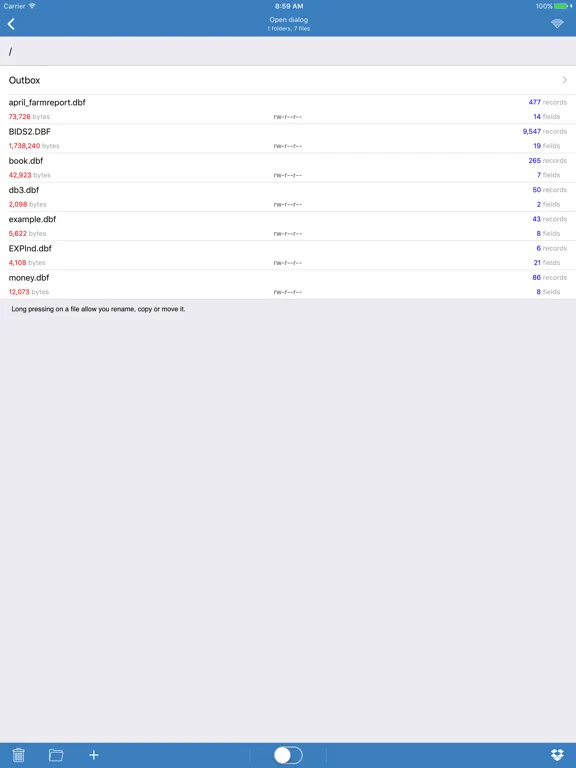 Ảnh chụp màn hình của CDBFlite iPad 