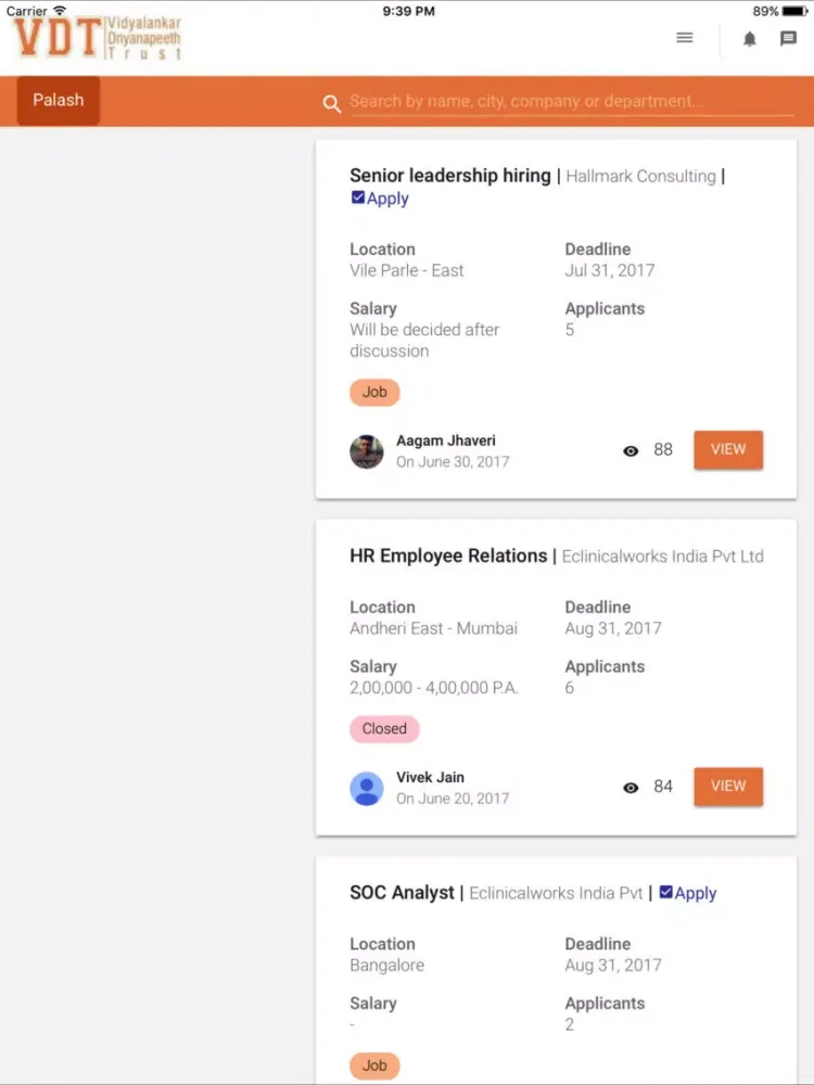 Ảnh chụp màn hình của Vidyalankar Alumni iPad 