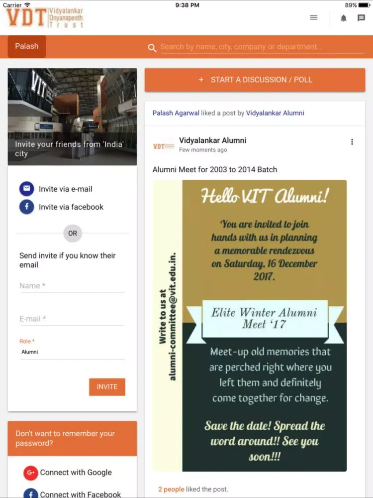 Ảnh chụp màn hình của Vidyalankar Alumni iPad 