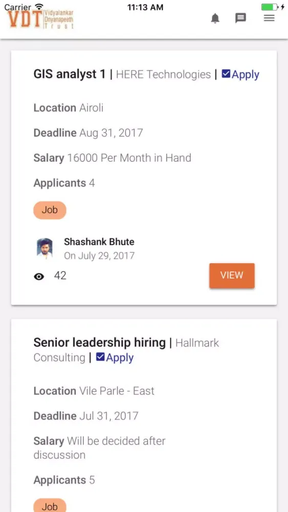 Ảnh chụp màn hình của Vidyalankar Alumni