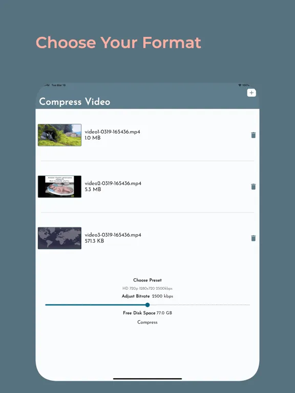 Capturas de tela do Just a Simple Video Compressor iPad 