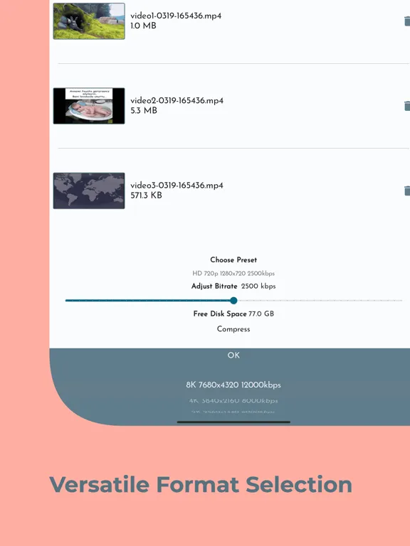 Capturas de tela do Just a Simple Video Compressor iPad 