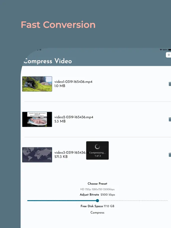 Capturas de tela do Just a Simple Video Compressor iPad 