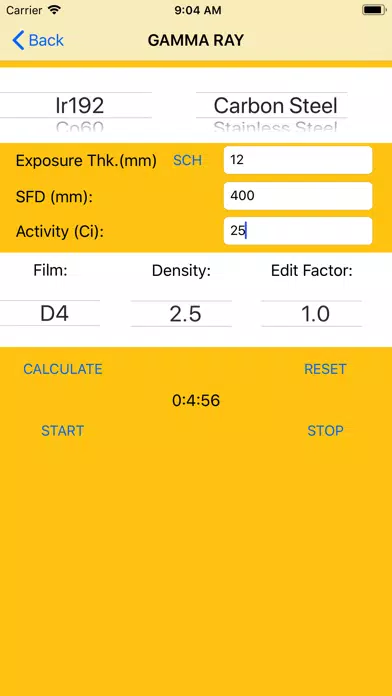 Capturas de tela do Exposure Time Calculation
