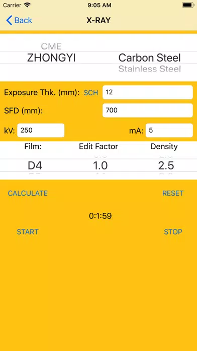 Capturas de tela do Exposure Time Calculation