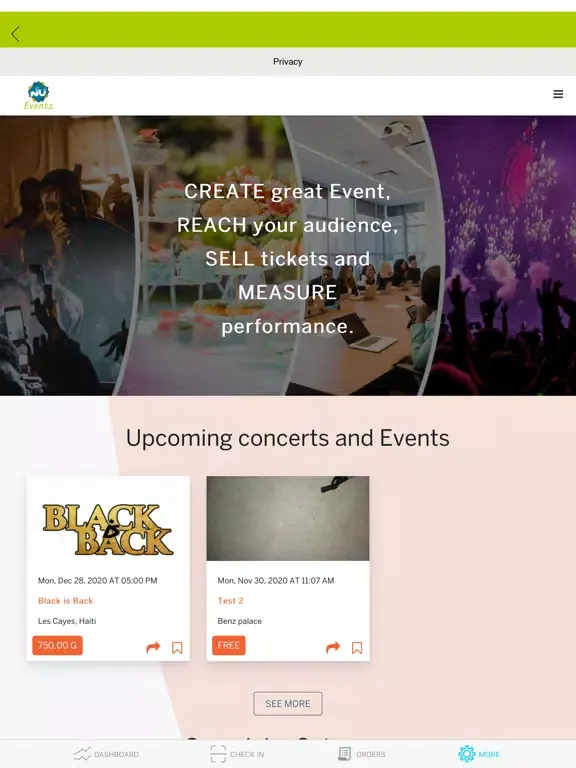 Nueventz organiser iPad  Screenshots