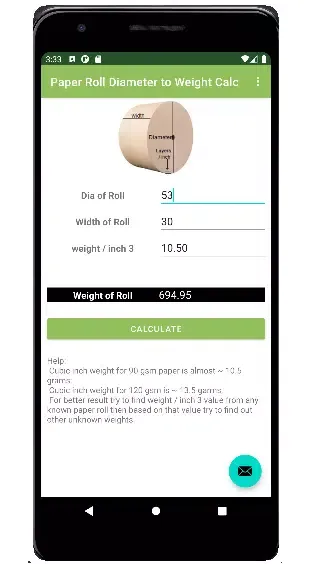 Paper Roll Diameter to weight Screenshots