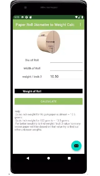 Paper Roll Diameter to weight Screenshots