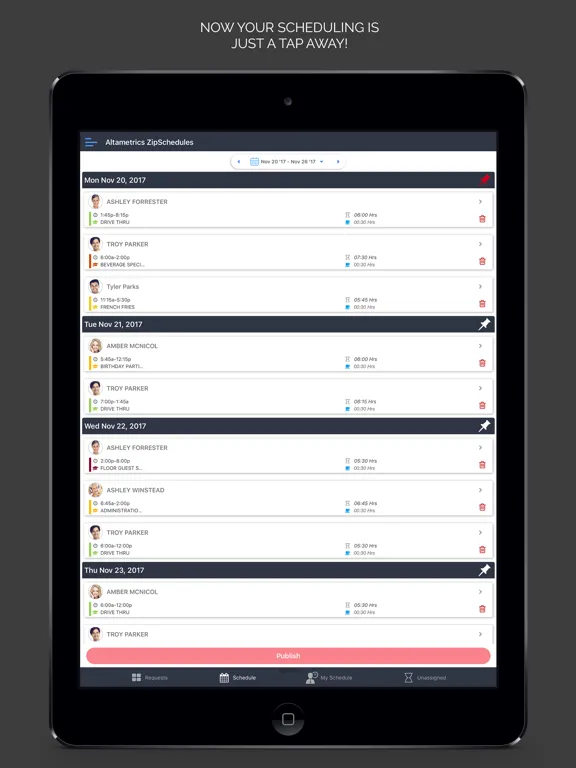 ภาพหน้าจอของ Altametrics Schedules iPad 