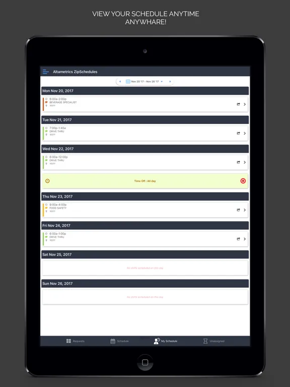 ภาพหน้าจอของ Altametrics Schedules iPad 
