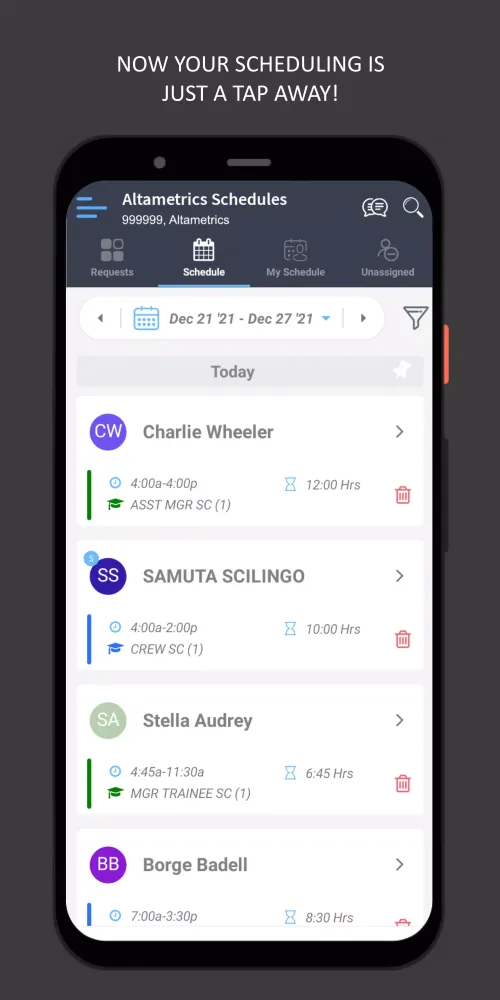 Altametrics Schedules Screenshots