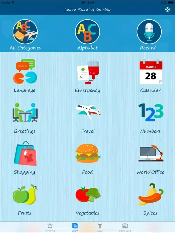 Learn Spanish Quickly - Phrases, Quiz, Flash Card iPad  스크린샷