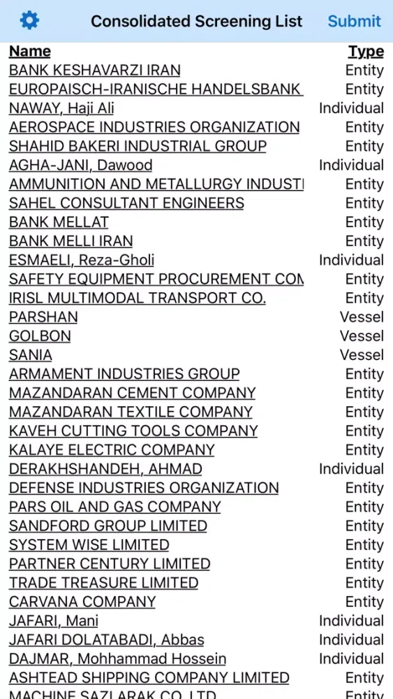 تصاویر Export Screening List