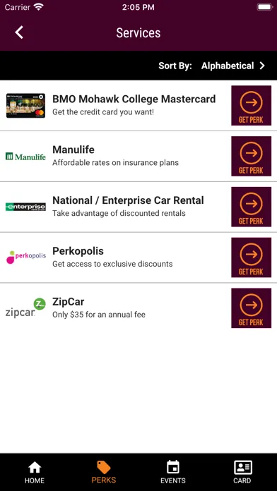 Screenshot di Mohawk Alumni Perks