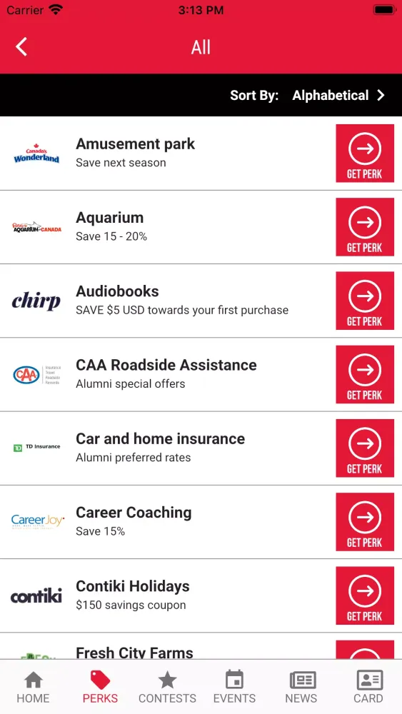 Ảnh chụp màn hình của York U Alumni Perks