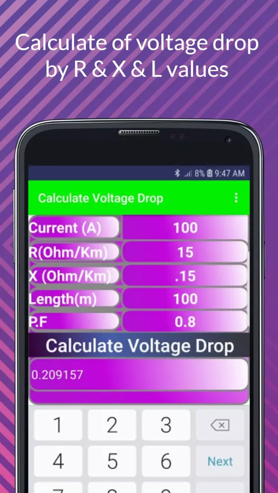 Zrzuty ekranu Voltage Drop Calculations
