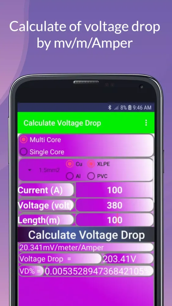 Zrzuty ekranu Voltage Drop Calculations