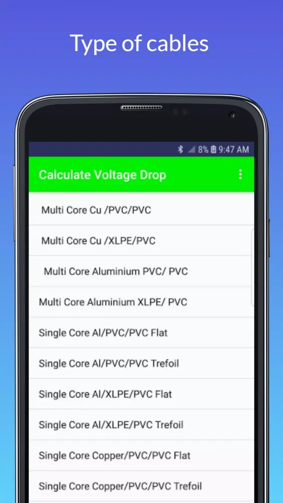 Zrzuty ekranu Voltage Drop Calculations