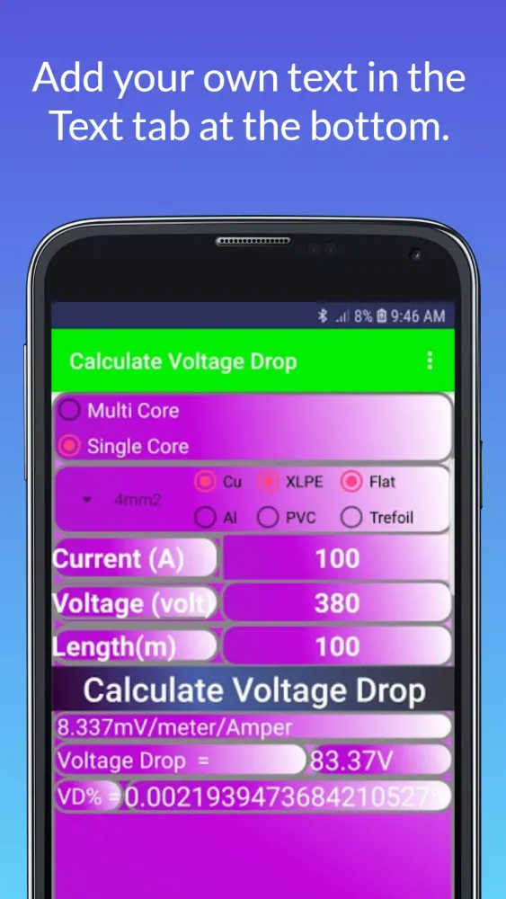 Zrzuty ekranu Voltage Drop Calculations