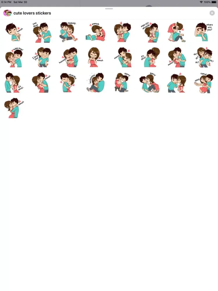 Cute Love Couple chat Stickers iPad  Screenshots
