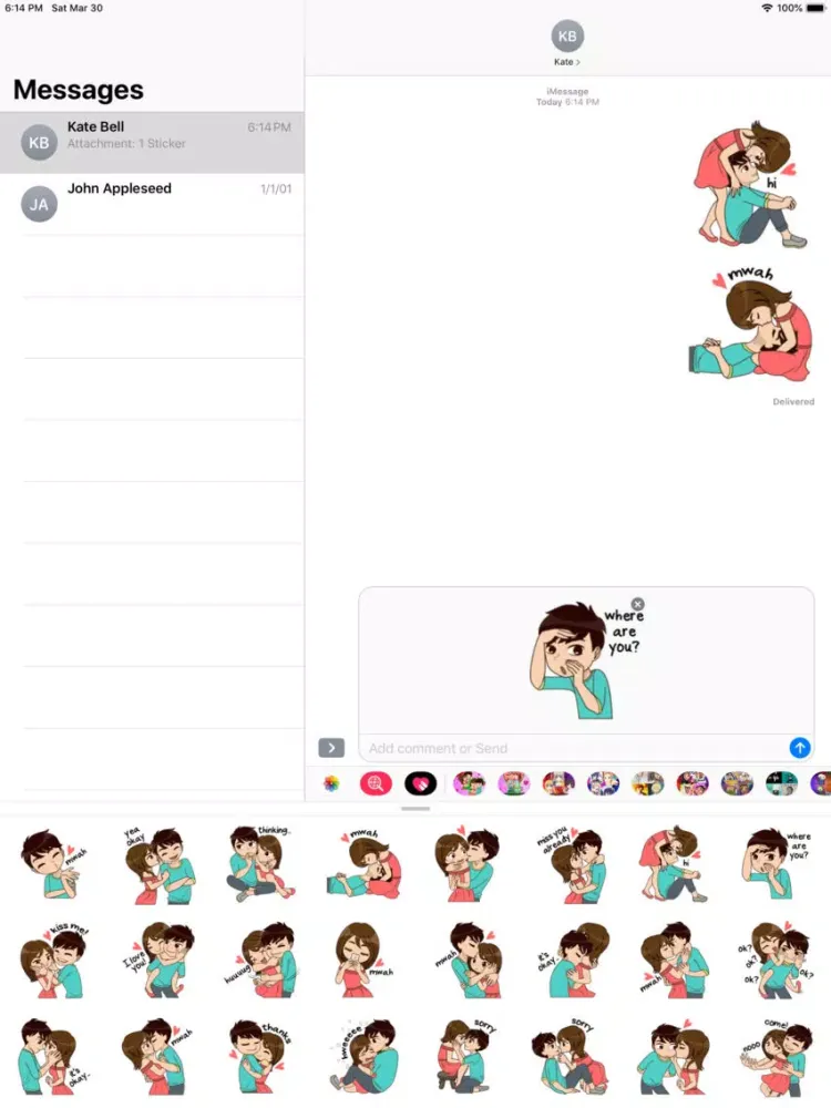 Cute Love Couple chat Stickers iPad  Screenshots
