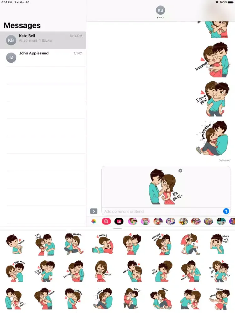 Cute Love Couple chat Stickers iPad  Screenshots