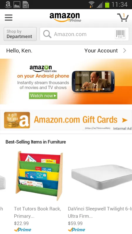 Screenshot di Amazon