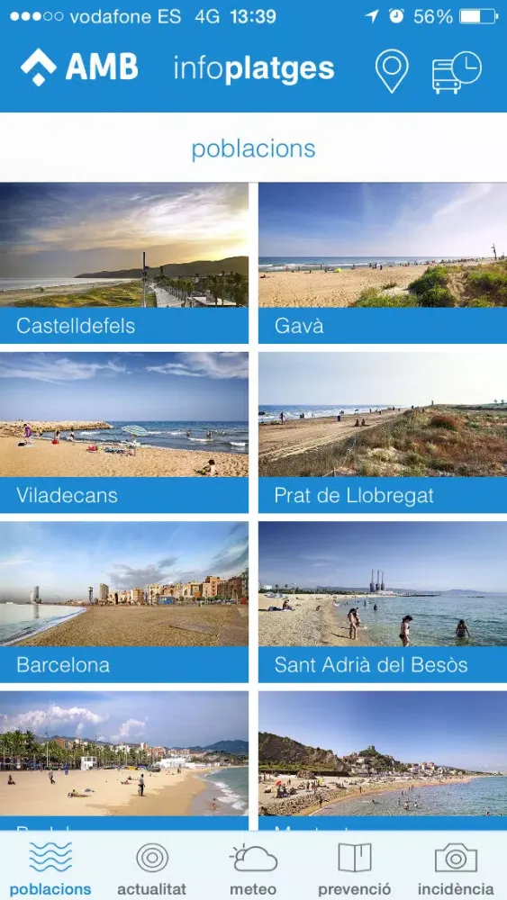 Tangkapan layar AMB Info Platges - El Cercador de les Millors Platges i Cales del litoral de Barcelona