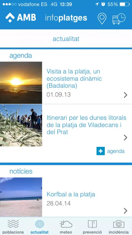Tangkapan layar AMB Info Platges - El Cercador de les Millors Platges i Cales del litoral de Barcelona