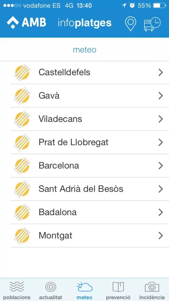 Tangkapan layar AMB Info Platges - El Cercador de les Millors Platges i Cales del litoral de Barcelona
