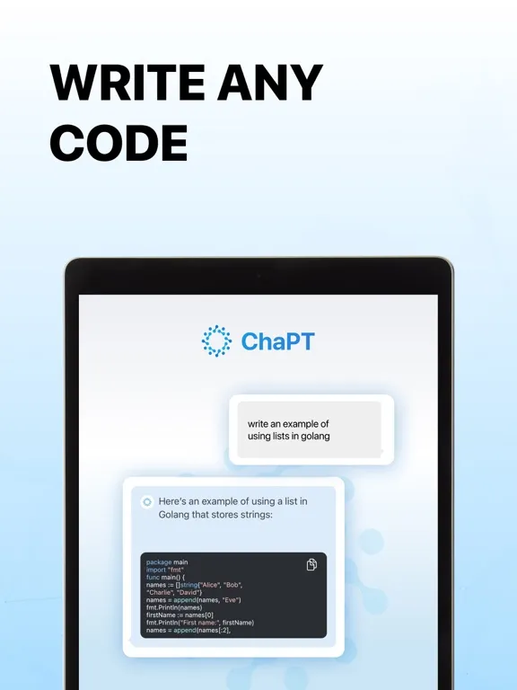 ChaPT - AI Chat Bot client iPad  Screenshots