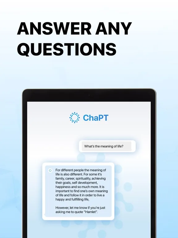 ChaPT - AI Chat Bot client iPad  Screenshots