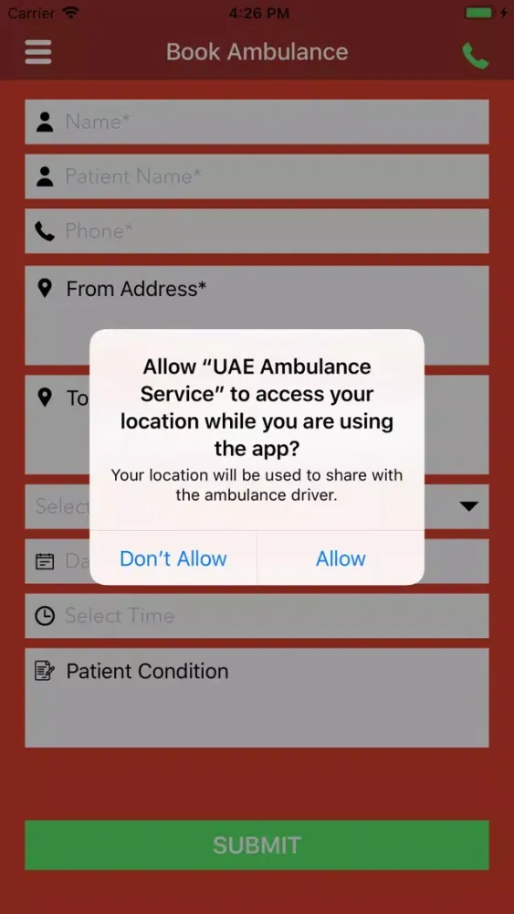 Tangkapan skrin UAE Ambulance Service